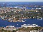 Flygbild över Stockholm med Stadsgården i fonden