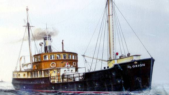S/S Orion på akvarell målad av Björn Senneby.
