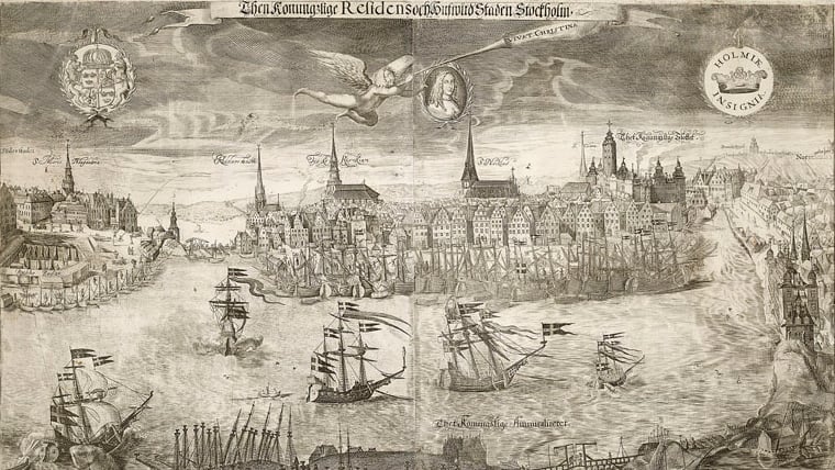 Utsikt över Stockholm från öster, gjord till drottning Kristinas kröning 1650.