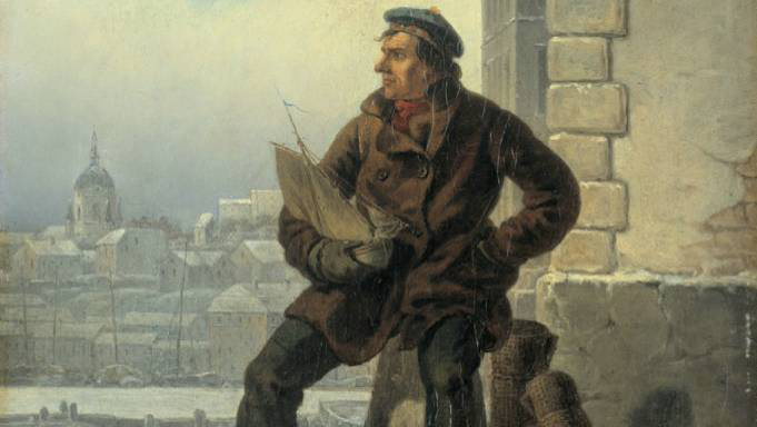 Sjömannen på bommen - en arbetslös sjöman, målning från 1860