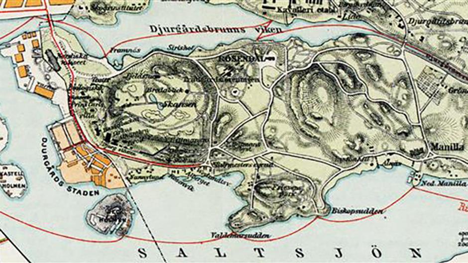 Gammal karta över Djurgårdsbrunnskanalen
