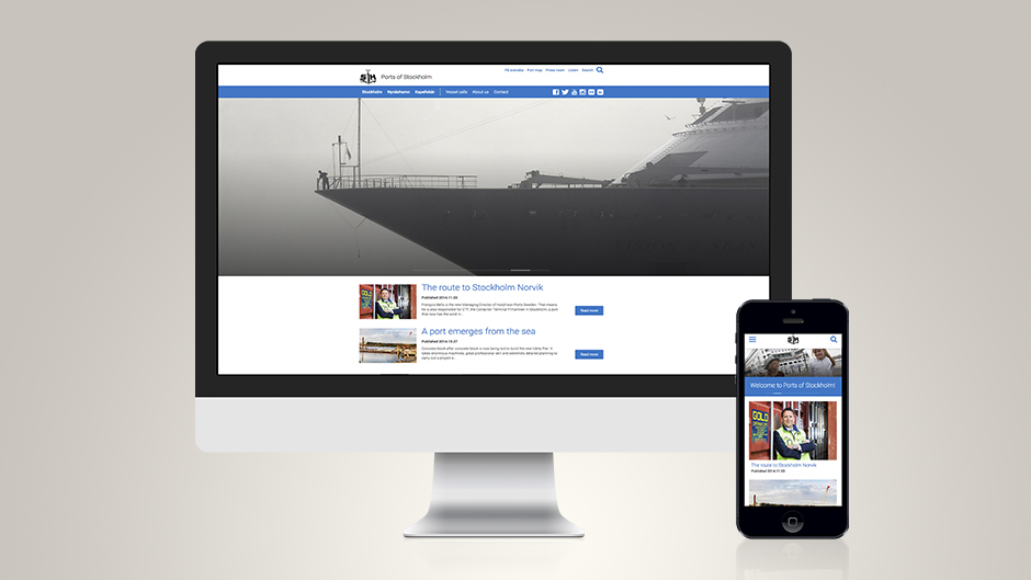 Exempel på hur nya portsofstockholm.com ser ut i olika webbläsare