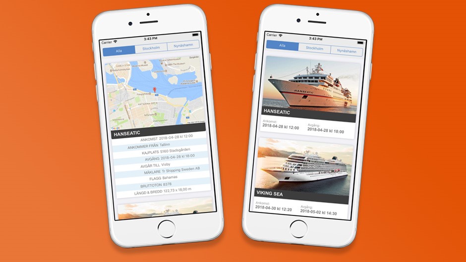 Två skärmdumpar från appen Cruise Sthlm