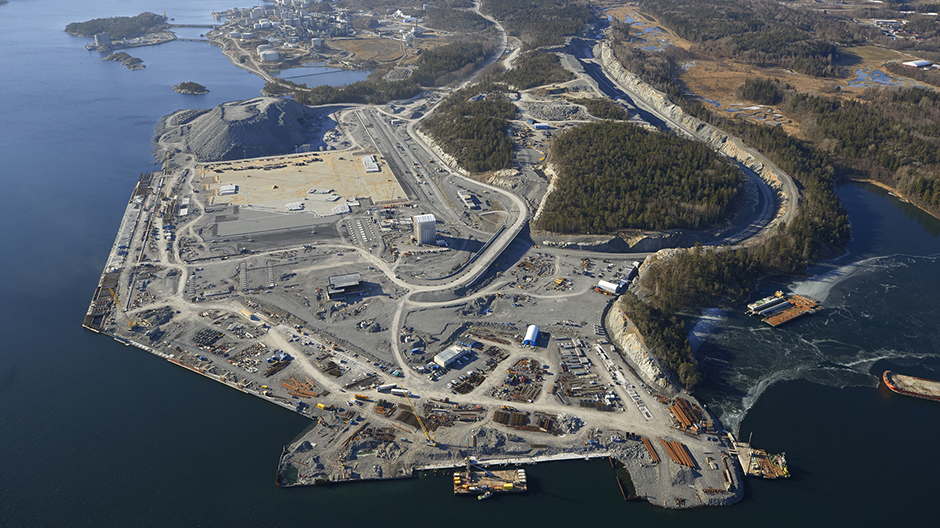 Flygbild över Stockholm Norvik Hamn i mars 2019