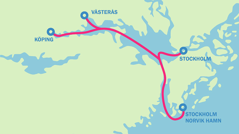 Karta över Mälarpendelns sträckning
