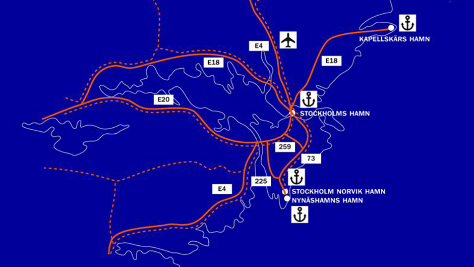 Karta över Stockholms Hamnars hamnar