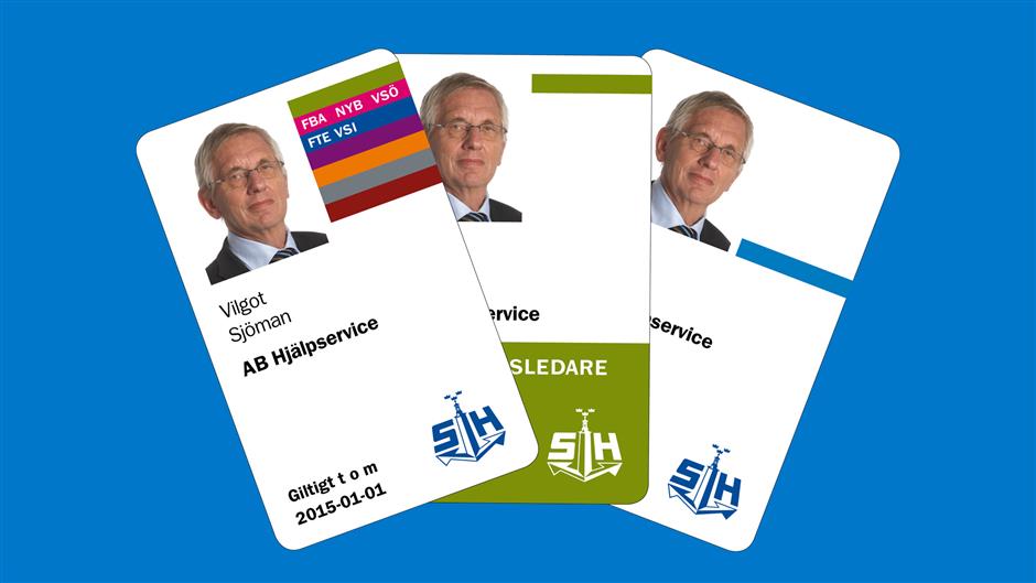 Tre exempel på hur behörighetskort inom Stockholms Hamnar ser ut