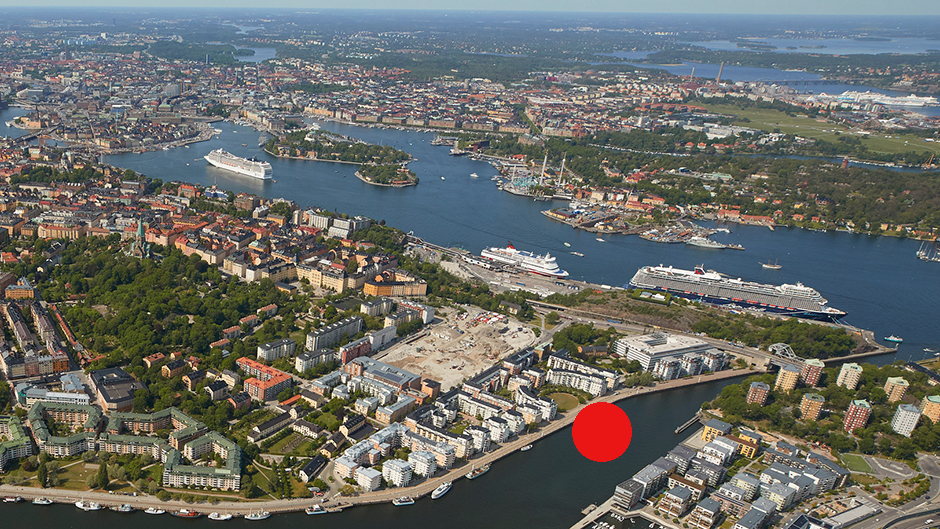Flygbild över Norra Hammarbyhamnen och Södermalm