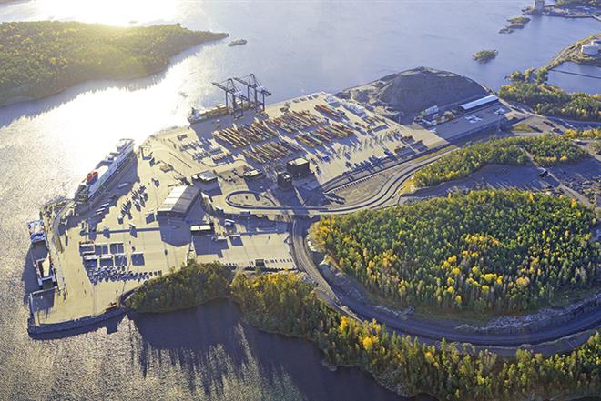 Flygbild över Stockholm Norvik Hamn