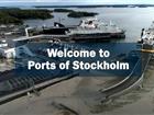Texten Welcome to Ports of Stockholm med Kapellskärs hamn i bakgrunden