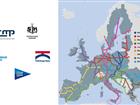 Karta över de europeiska transportkorridorerna samt de fem svenska corehamnarnas loggor
