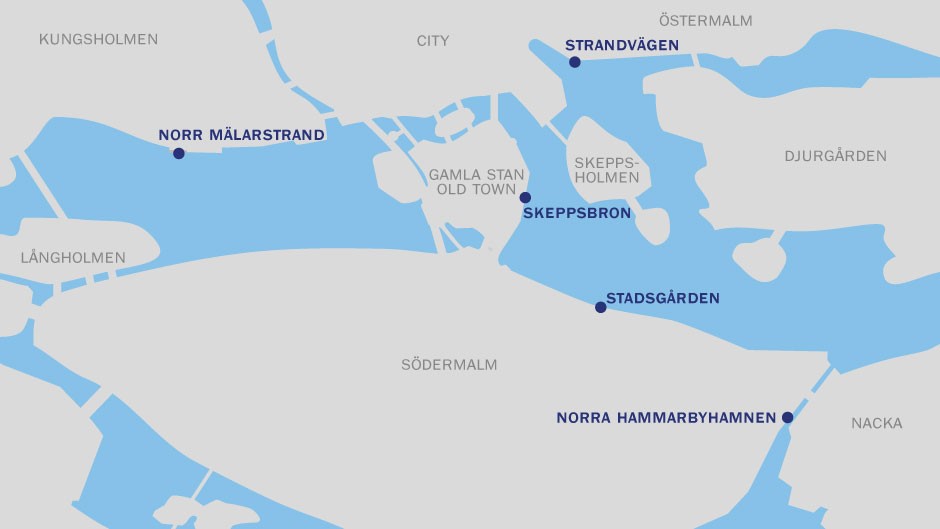 Karta över yachtplatser i Stockholm